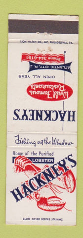 Matchbook Cover - Hackney's Seafood Restaurant Atlantic City NJ lobster