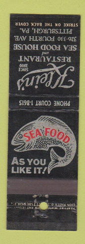 Matchbook Cover - Klein's Restaurant Seafood Pittsburgh PA feature