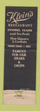 Matchbook Cover - Klein's Restaurant Seafood Pittsburgh PA feature