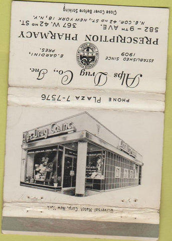 Matchbook Cover - Alps Drug Co New York City WORN 40 Strike