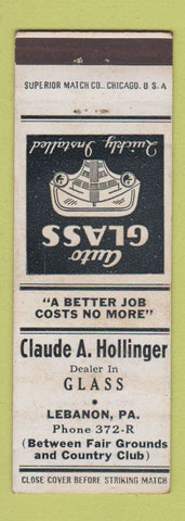 Matchbook Cover - Claude Hollinger Glass Lebanon PA
