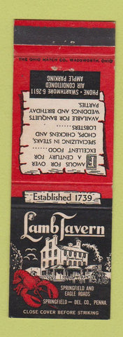 Matchbook Cover - Lamb Tavern Springfield PA lobster