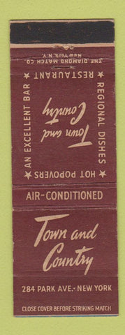 Matchbook Cover - Town and Country Restaurant New York City Popovers