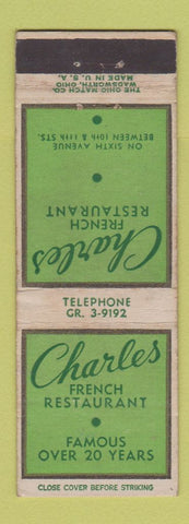 Matchbook Cover - Charles French Restaurant New York City
