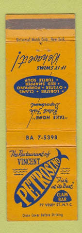 Matchbook Cover - Vincent Petrosino Clam Bar New York City