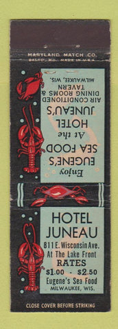 Matchbook Cover - Hotel Juneau Milwaukee WI lobster