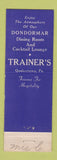 Matchbook Cover - Trainer's Seafood Restaurant Quakertown PA lobster