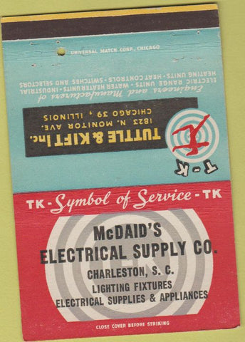 Matchbook Cover - Tuttle Kift McDaid's Electrical Charleston SC 40 Strike