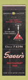 Matchbook Cover - Sager's Restaurant Bar New York City