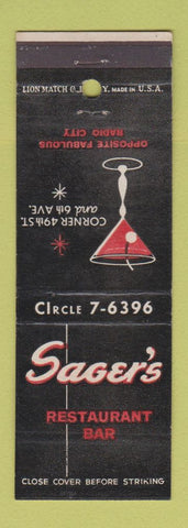 Matchbook Cover - Sager's Restaurant Bar New York City