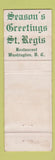 Matchbook Cover - St Regis Restaurant Washington DC Christmas Ireland