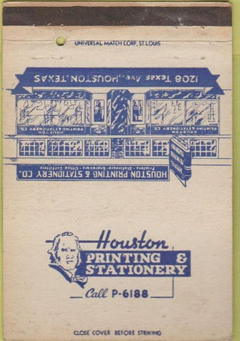 Matchbook Cover - Houston Printing Stationary TX 40 Strike