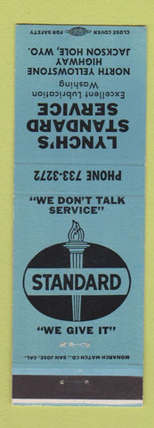 Matchbook Cover - Standard oil gas Lynch's Jackson Hole WY