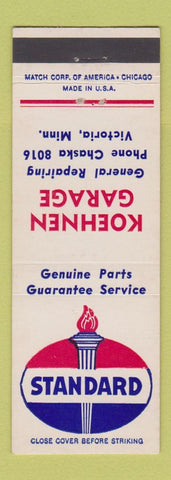Matchbook Cover - Standard oil gas Koehnen Garage Victoria MN