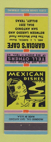 Matchbook Cover - Garcia's Cafe Mexican Dilley TX girlie