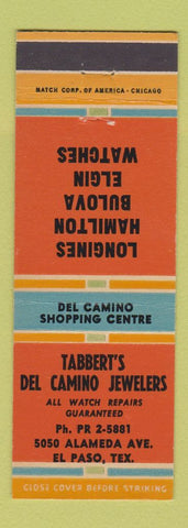 Matchbook Cover - Tabbert's Del Camino Jewelry El Paso TX Bulova Elgin Hamilton