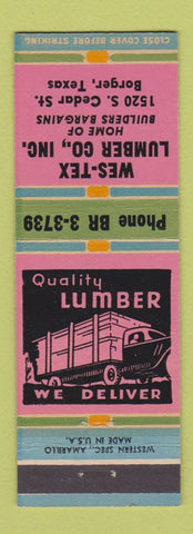 Matchbook Cover - Wes Tex Lumber Borger TX
