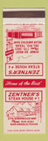 Matchbook Cover - Zentner's Steak House San Angelo TX