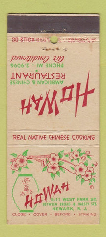 Matchbook Cover - Ho Wah Chinese Restaurant Newark NJ apple blossom 30 Stick