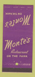 Matchbook Cover - Monte's Restaurant on the Park New York City 30 Stick