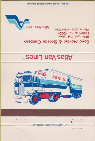 Matchbook Cover - Atlas Van Lines Louisville KY trucking 40 Strike