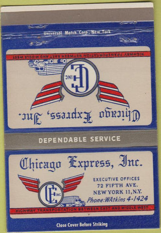 Matchbook Cover - Chicago Express Trucking New York NY  40 Strike