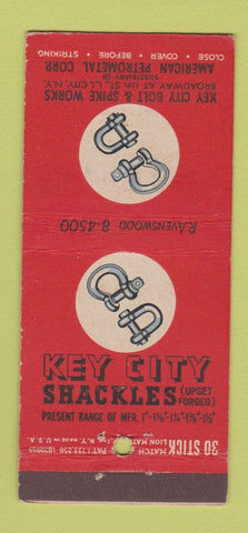 Matchbook Cover - Key City Shackles Petrometal Long Island City NY 30 Stick