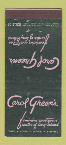Matchbook Cover Carol Green's Women's Clothes Freeport Hempstead LI NY 30 Stick