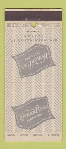 Matchbook Cover - Hyman Bros Clothes Boston MA GGG 30 Stick