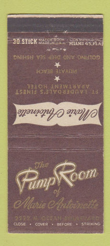 Matchbook Cover - Pump Room Marie Antionette Fort Lauderdale FL 30 Stick
