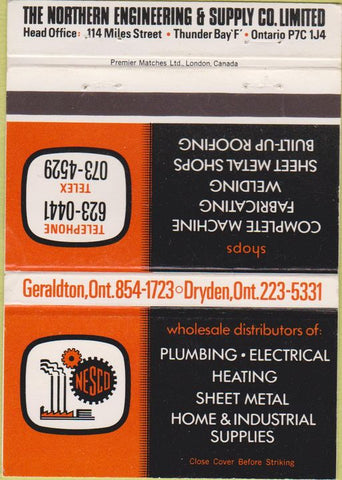 Matchbook Cover - Nesco Pluming Heating Thunder Bay ON 40 Strike