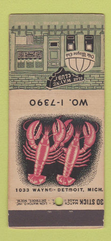 Matchbook Cover - Olde Wayne Club Detroit MI lobster 30 Stick