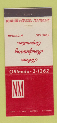 Matchbook Cover - Nelson Manufacturing Pontiac MI pulleys 30 Stick