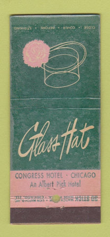 Matchbook Cover - Glass HAT Congress Hotel Chicago IL WORN 30 Stick