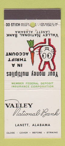 Matchbook Cover - Valley National Bank Lanett AL rabbit 30 Stick
