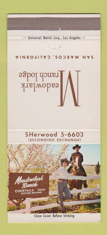 Matchbook Cover - Meadowlark Ranch Lodge San Marcos CA 30 Strike