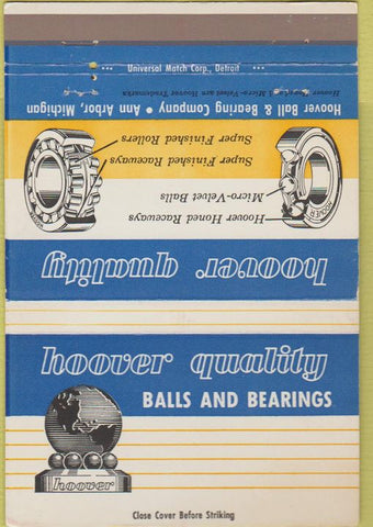 Matchbook Cover - Hoover Quality Balls Bearings Ann Arbor MI 40 Strike