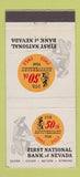 Matchbook Cover - First National Bank of Nevada 1953 Reno NV 30 Stick