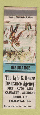 Matchbook Cover - Lyle Henze Insurance Orangeville IL low phone #