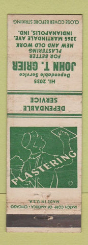 Matchbook Cover - John T Grier Plastering Indianpolis IN WEAR