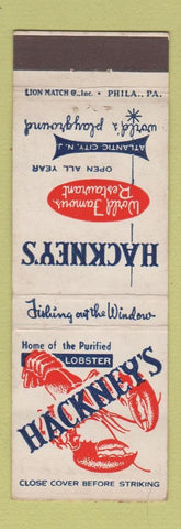 Matchbook Cover - Hackney's Restaurant Atlantic City NJ