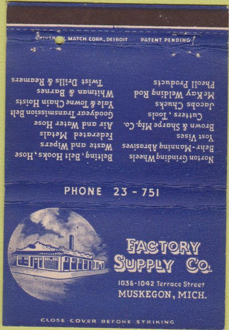 Matchbook Cover - Factory Supply Co Muskegon MI 40 Strike