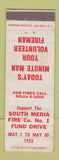 Matchbook Cover - South Media Fire Company PA 1955 WEAR
