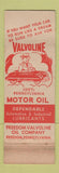 Matchbook Cover - Valvoline oil gas Stiver Chevrolet Oldsmobile Niles? OH