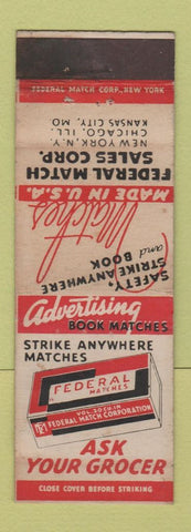 Matchbook Cover - Federal Matches New York City Chicago IL WEAR