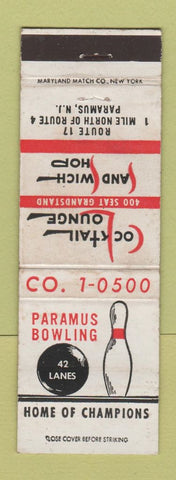 Matchbook Cover - Paramus Bowling Lanes NJ WEAR