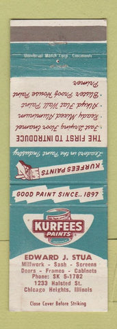 Matchbook Cover - Kurfees Paints Edward Stua Chicago Heights IL