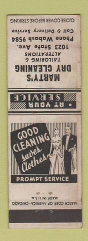 Matchbook Cover - Marty's Dry Cleaning Chicago IL WHITE WEAR