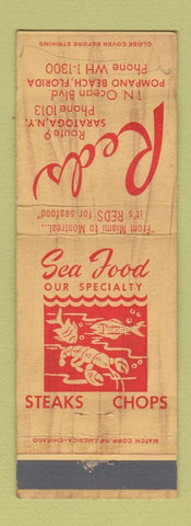 Matchbook Cover - Reds Restaurant Pomano Beach FL Saratoga NY WRITING