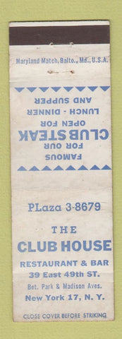 Matchbook Cover - The Club House New York City